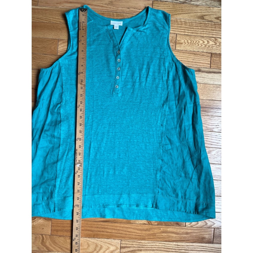 J. Jill Love Linen Teal Blue Sleeveless Henley Tank Top Large 100% Linen - Picture 5 of 7